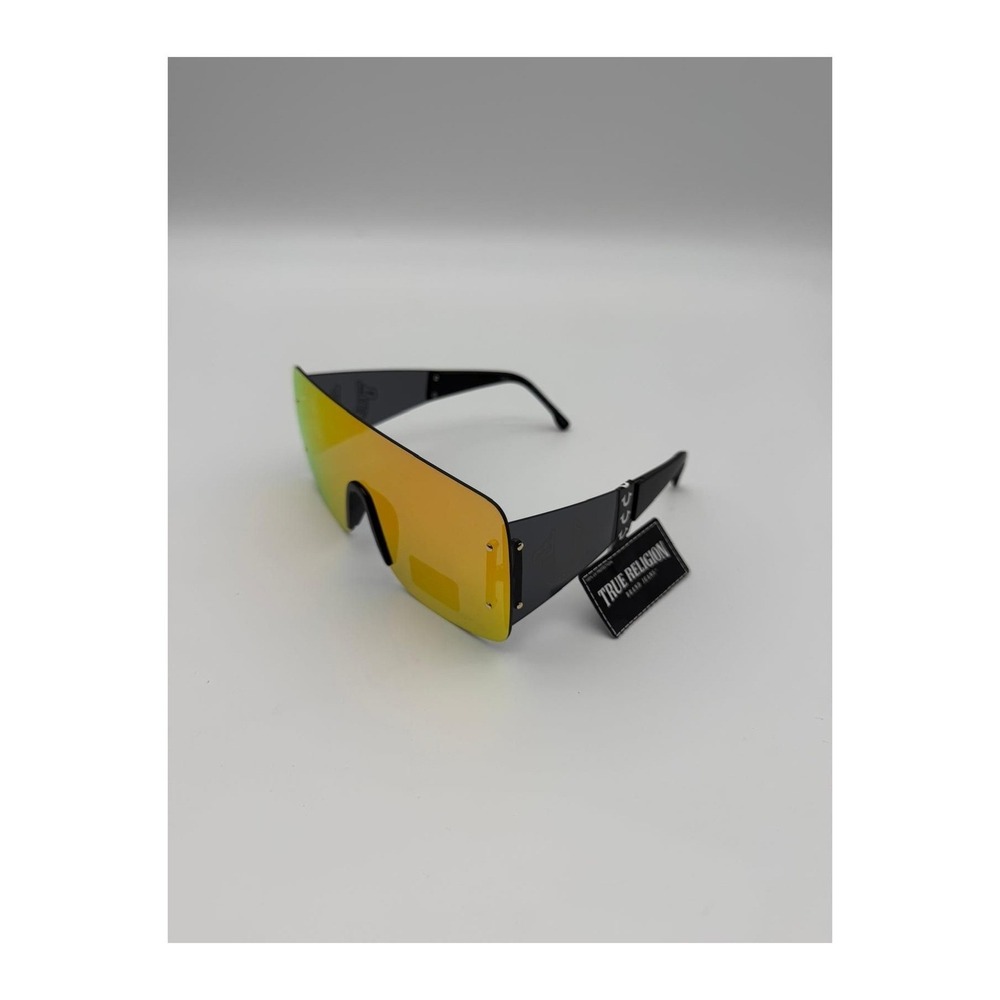 True Religion Shield‎ Sunglasses Yellow Mirror Lens Black Frame NWT